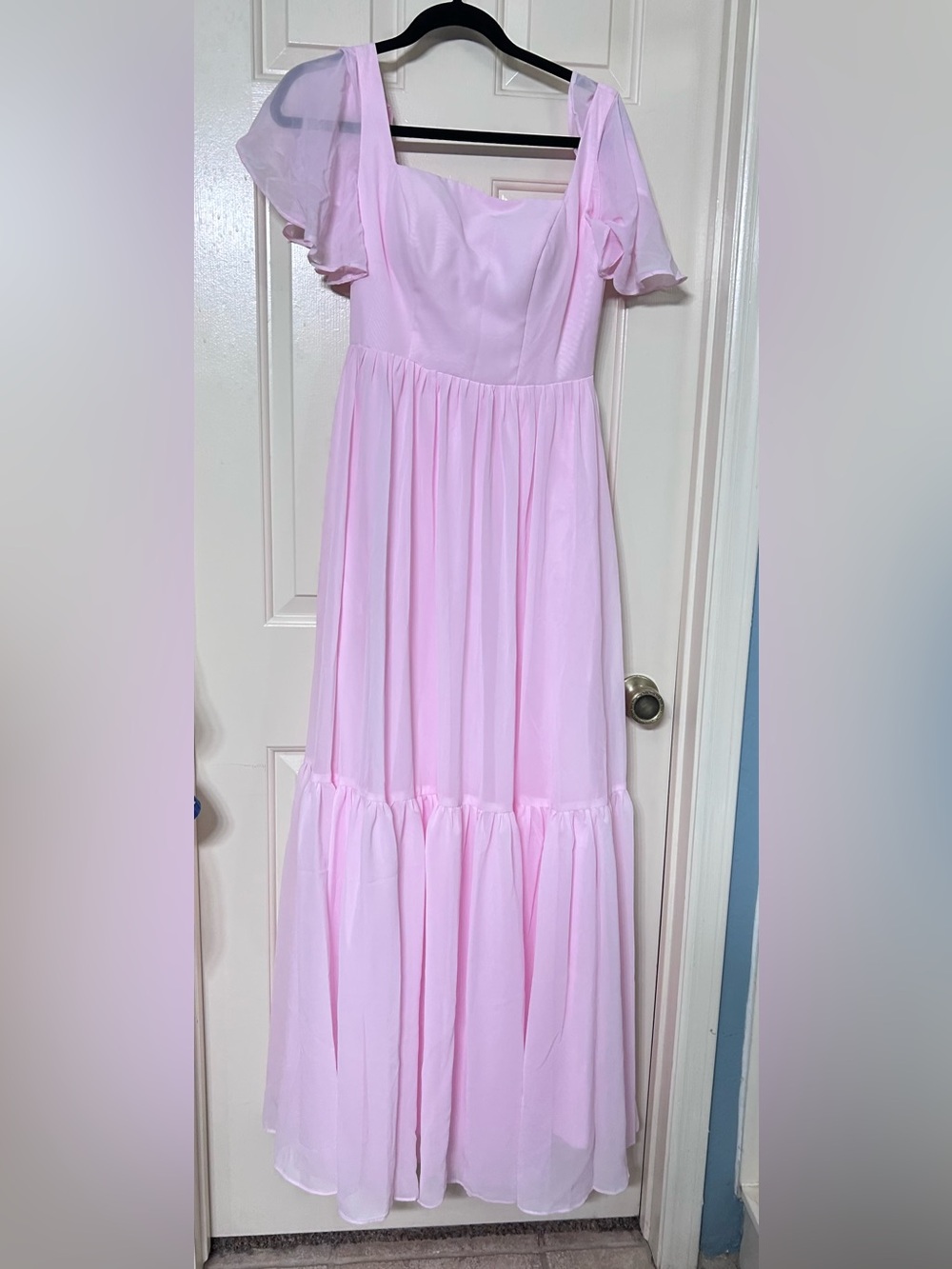Light Pink Tiered Maxi Skirt with Flutter Sleeves